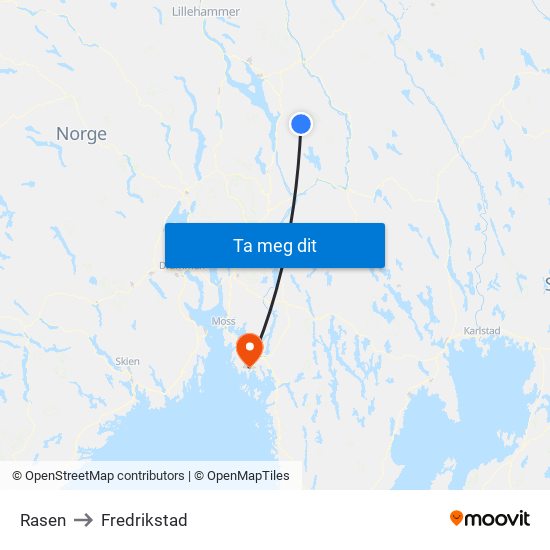 Rasen to Fredrikstad map