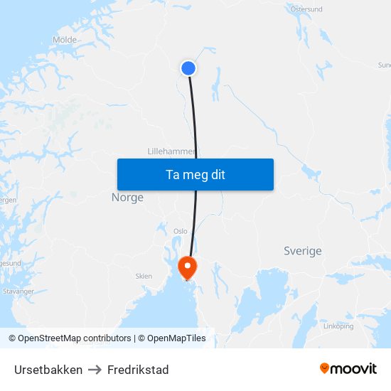 Ursetbakken to Fredrikstad map