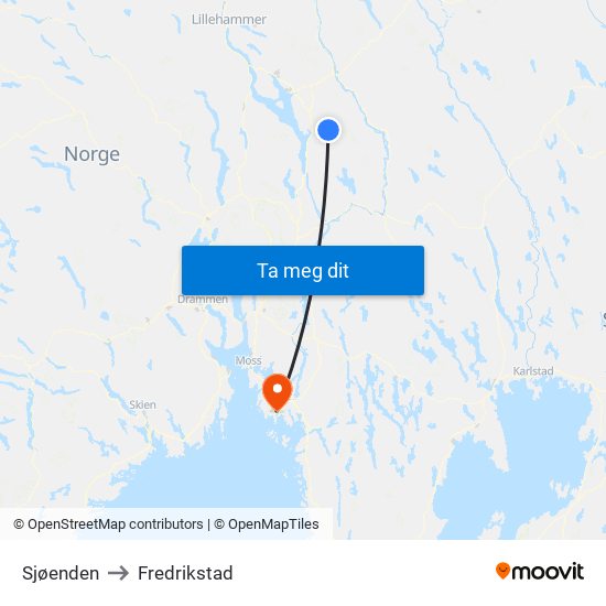 Sjøenden to Fredrikstad map