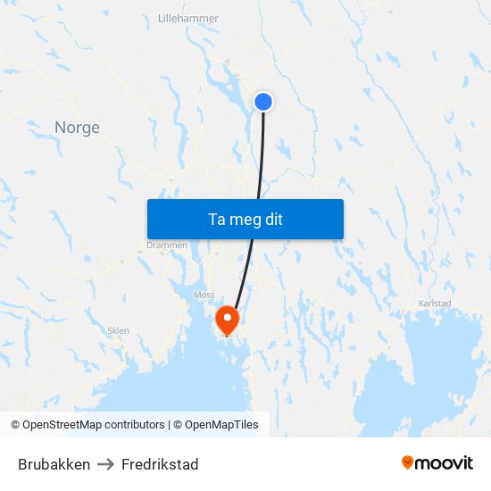 Brubakken to Fredrikstad map