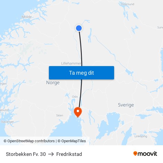 Storbekken Fv. 30 to Fredrikstad map