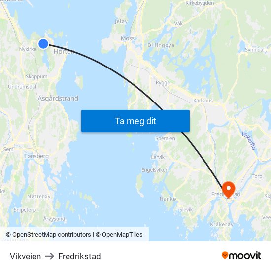 Vikveien to Fredrikstad map