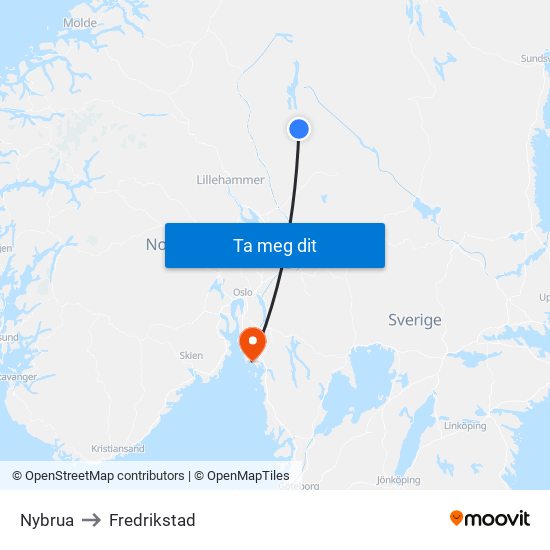 Nybrua to Fredrikstad map
