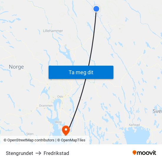 Stengrundet to Fredrikstad map