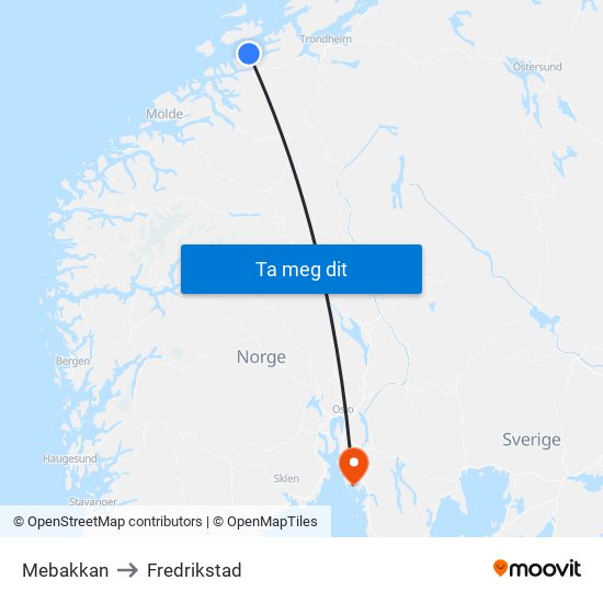 Mebakkan to Fredrikstad map