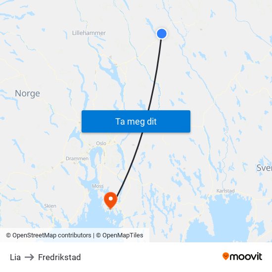 Lia to Fredrikstad map