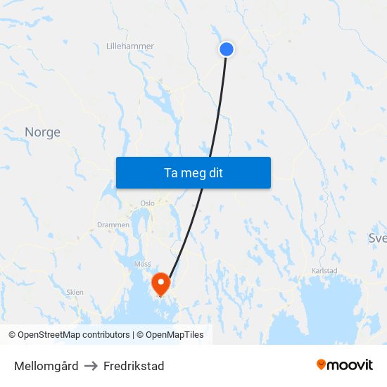 Mellomgård to Fredrikstad map