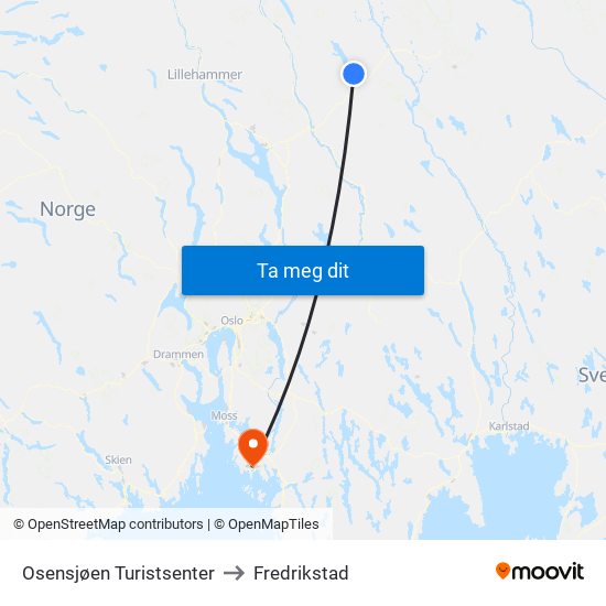 Osensjøen Turistsenter to Fredrikstad map