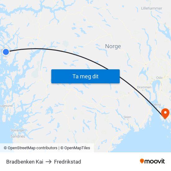 Bradbenken Kai to Fredrikstad map