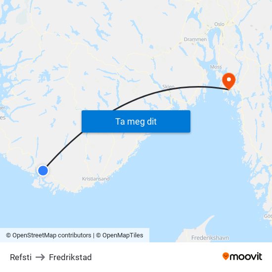 Refsti to Fredrikstad map