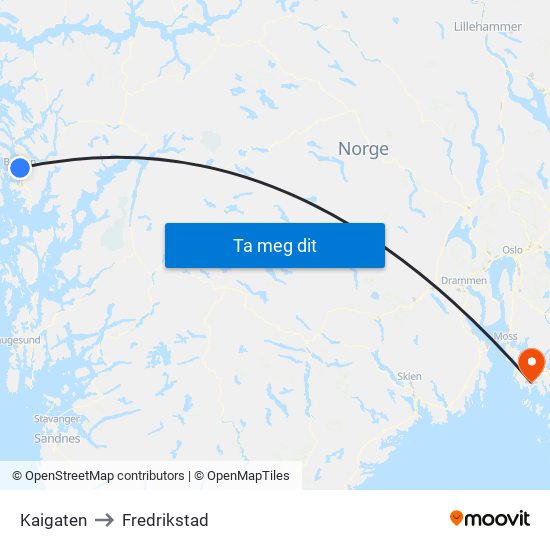 Kaigaten to Fredrikstad map