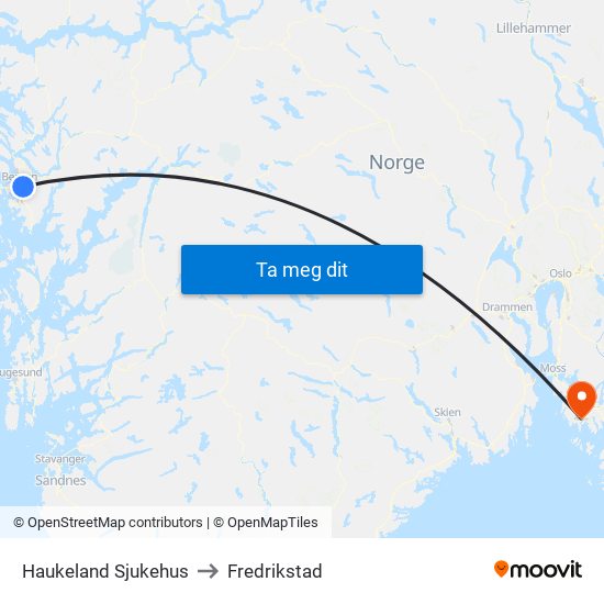 Haukeland Sjukehus to Fredrikstad map