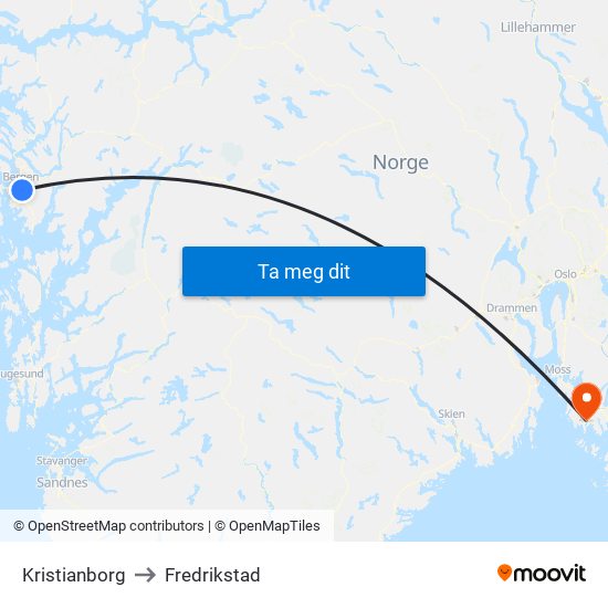 Kristianborg to Fredrikstad map