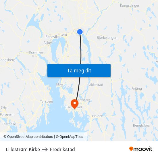 Lillestrøm Kirke to Fredrikstad map