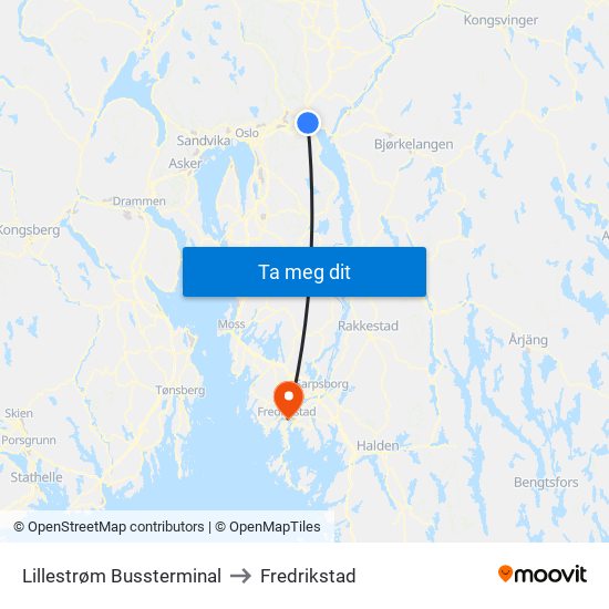 Lillestrøm Bussterminal to Fredrikstad map