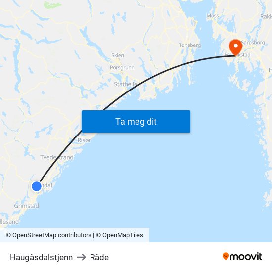 Haugåsdalstjenn to Råde map