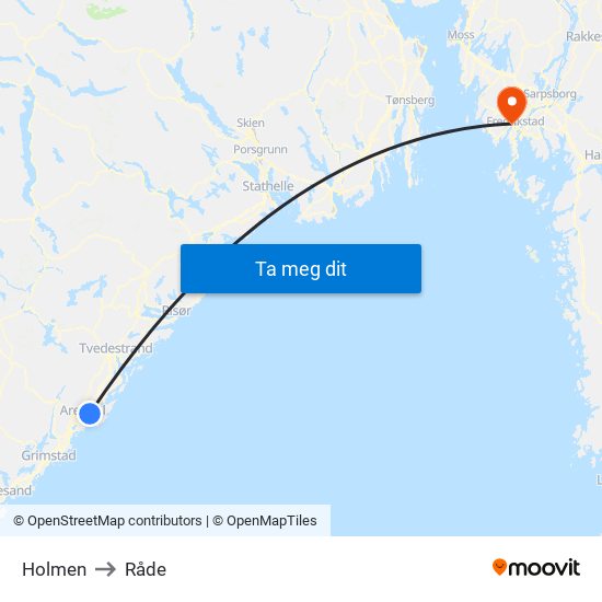 Holmen to Råde map