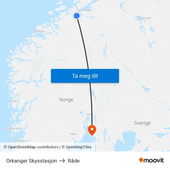 Orkanger Skysstasjon to Råde map