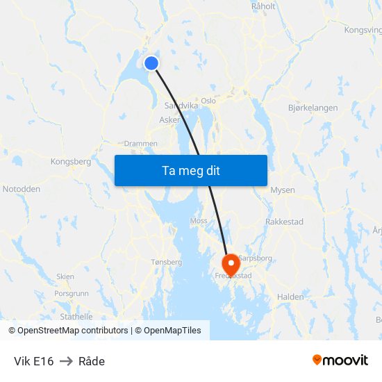 Vik E16 to Råde map