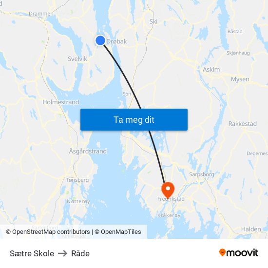 Sætre Skole to Råde map