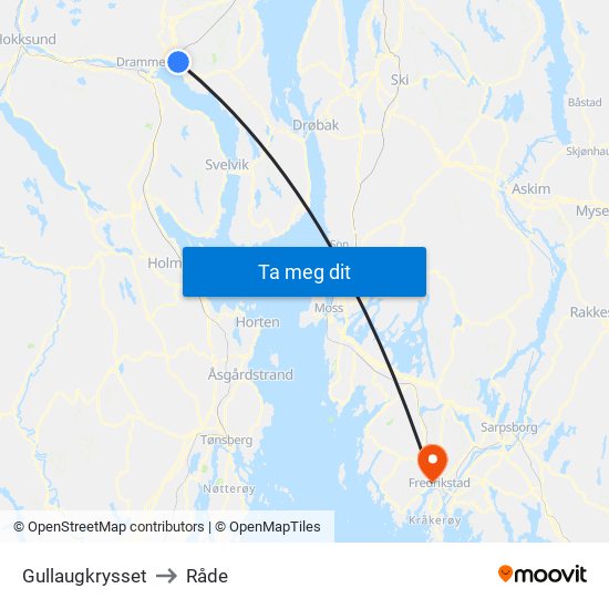 Gullaugkrysset to Råde map