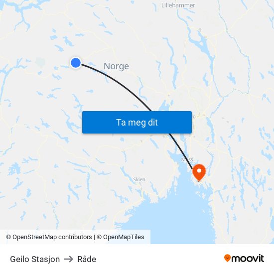 Geilo Stasjon to Råde map