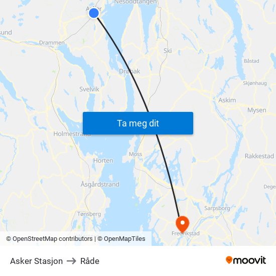 Asker Stasjon to Råde map