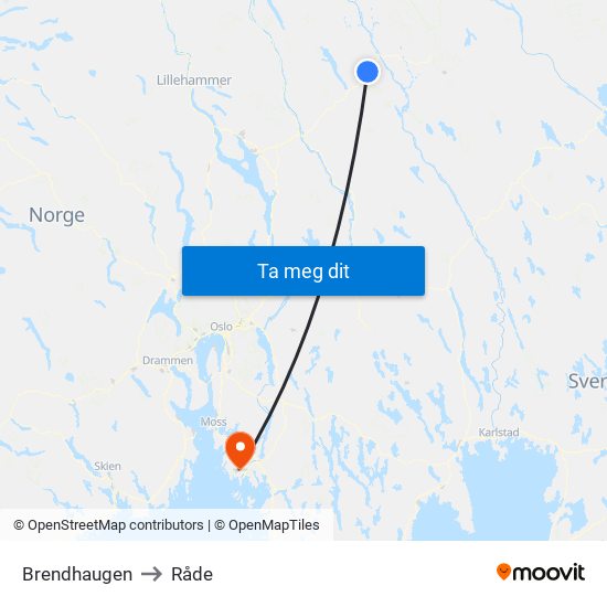 Brendhaugen to Råde map