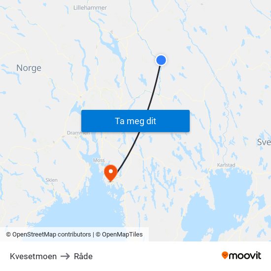 Kvesetmoen to Råde map