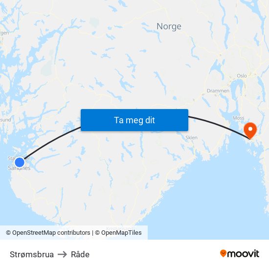 Strømsbrua to Råde map