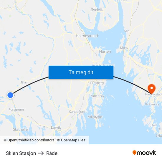 Skien Stasjon to Råde map