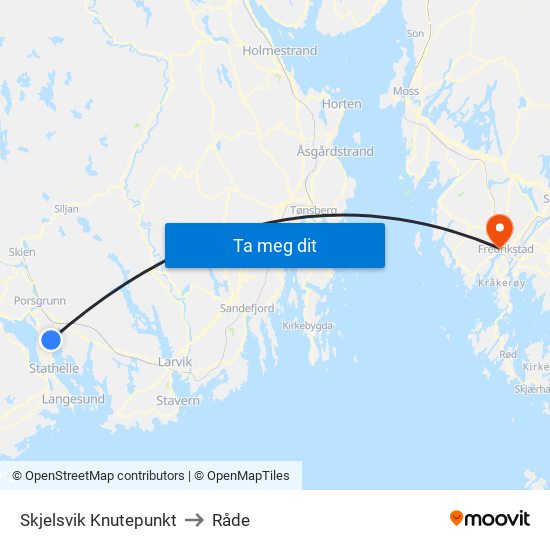 Skjelsvik Knutepunkt to Råde map