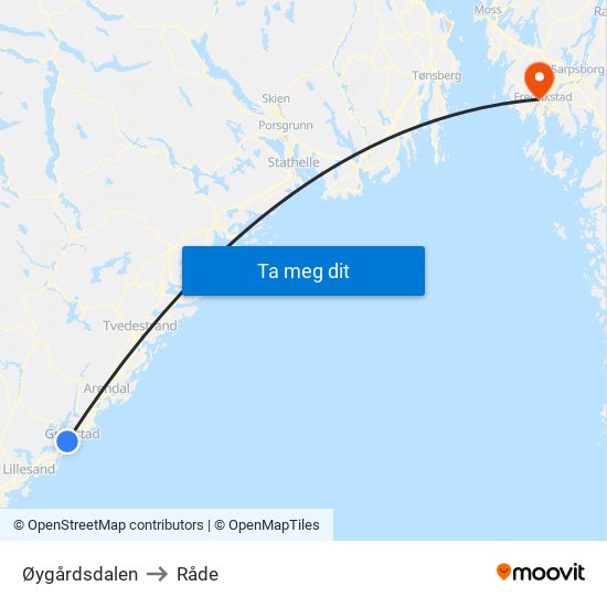 Øygårdsdalen to Råde map