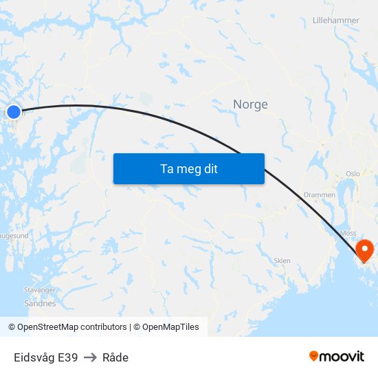 Eidsvåg E39 to Råde map