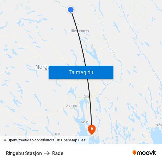 Ringebu Stasjon to Råde map