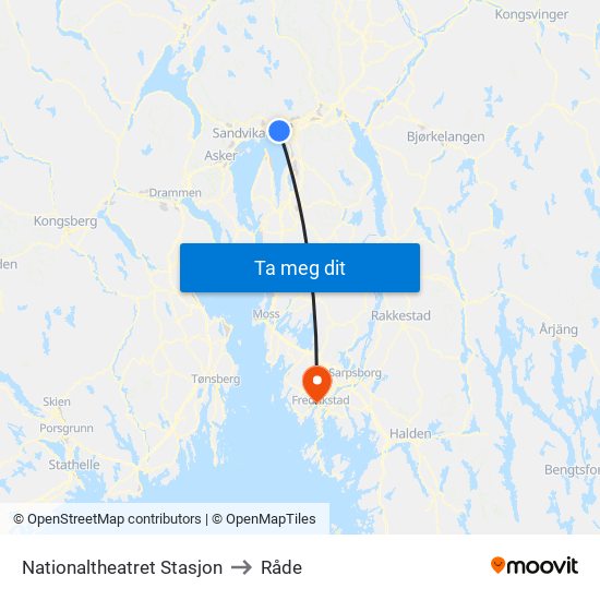 Nationaltheatret Stasjon to Råde map