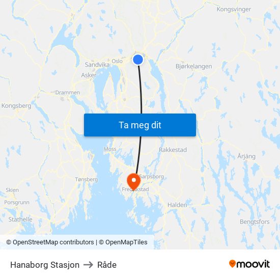 Hanaborg Stasjon to Råde map