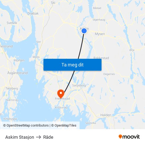 Askim Stasjon to Råde map