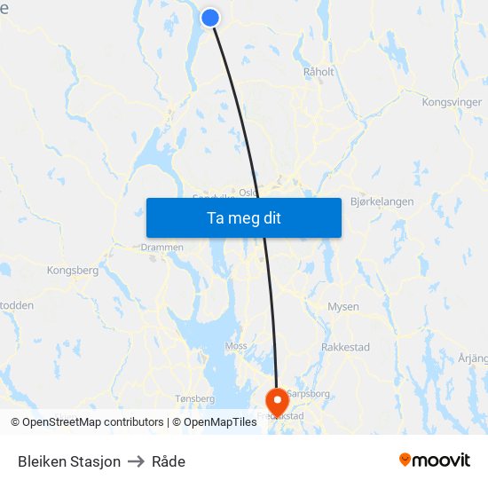 Bleiken Stasjon to Råde map