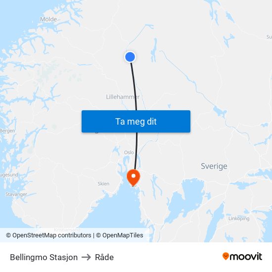 Bellingmo Stasjon to Råde map