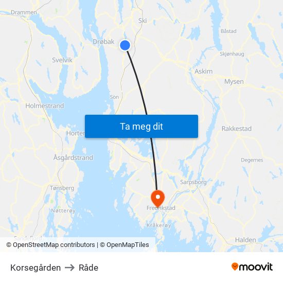 Korsegården to Råde map