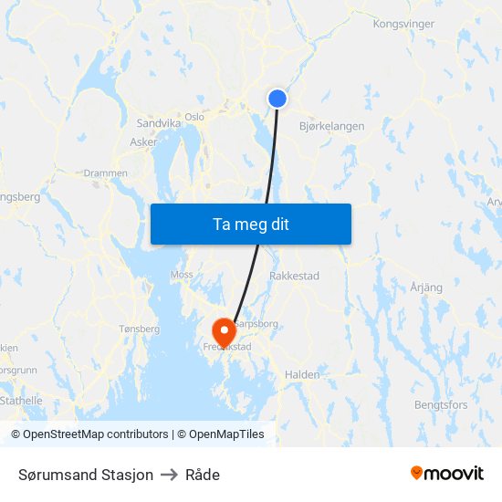 Sørumsand Stasjon to Råde map