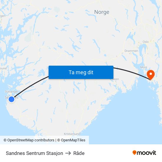 Sandnes Sentrum Stasjon to Råde map