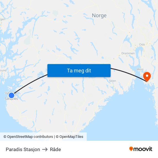 Paradis Stasjon to Råde map