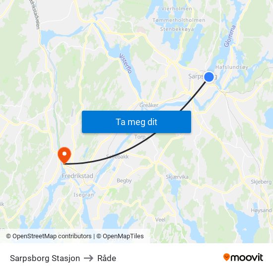 Sarpsborg Stasjon to Råde map