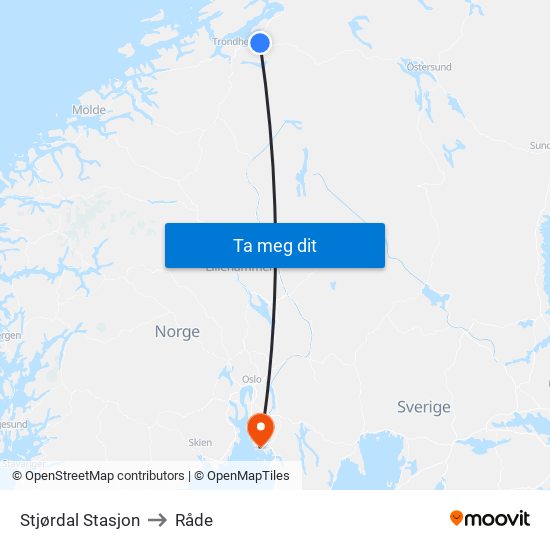 Stjørdal Stasjon to Råde map