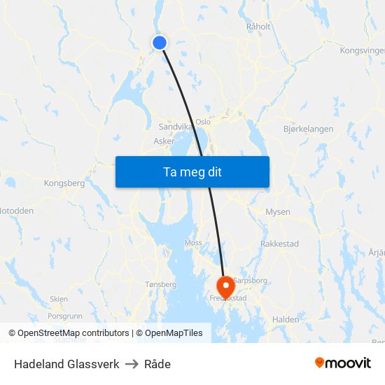 Hadeland Glassverk to Råde map