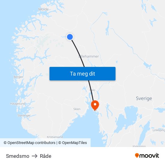 Smedsmo to Råde map