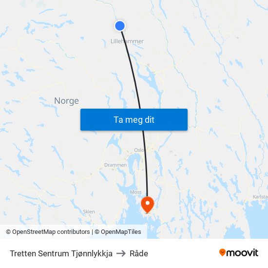 Tretten Sentrum Tjønnlykkja to Råde map