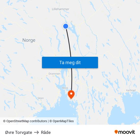 Øvre Torvgate to Råde map